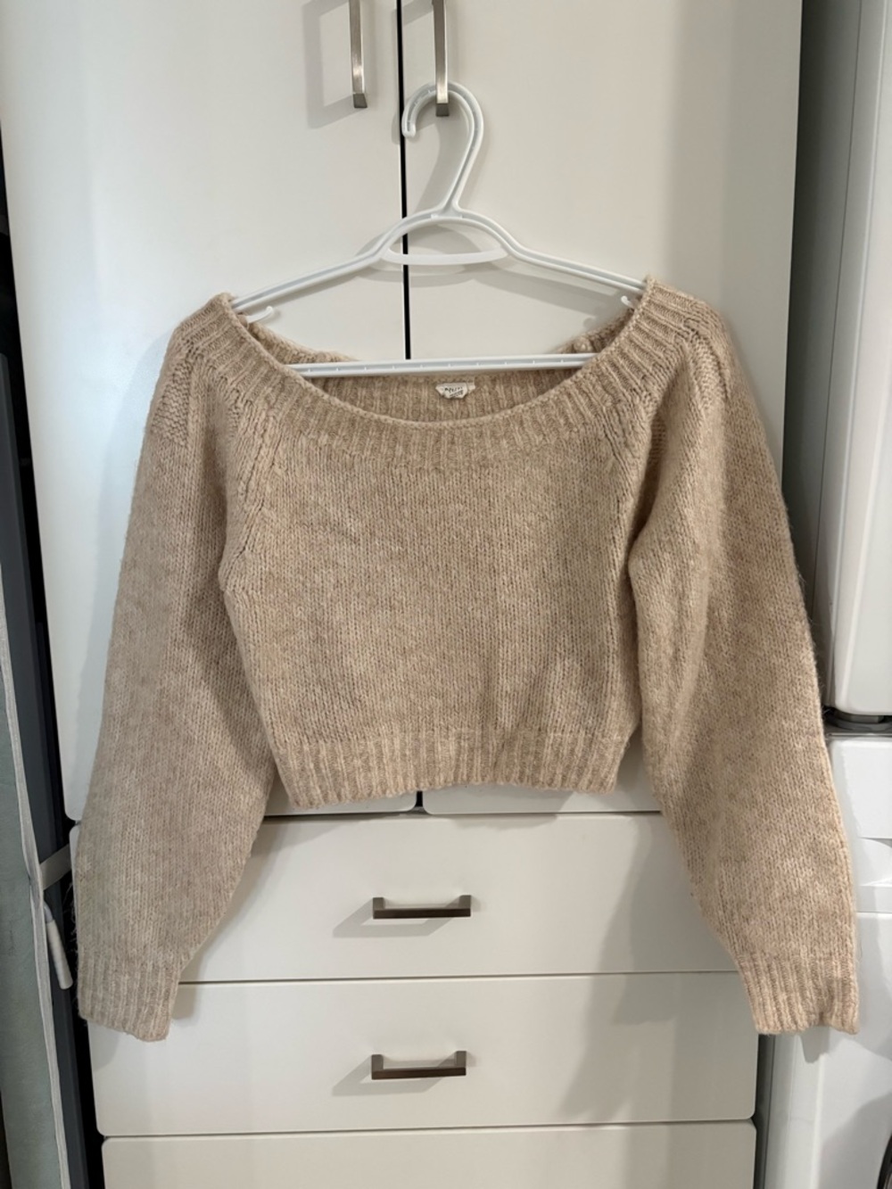 Garage Beige Off-the-Shoulder Cropped Sweater XS